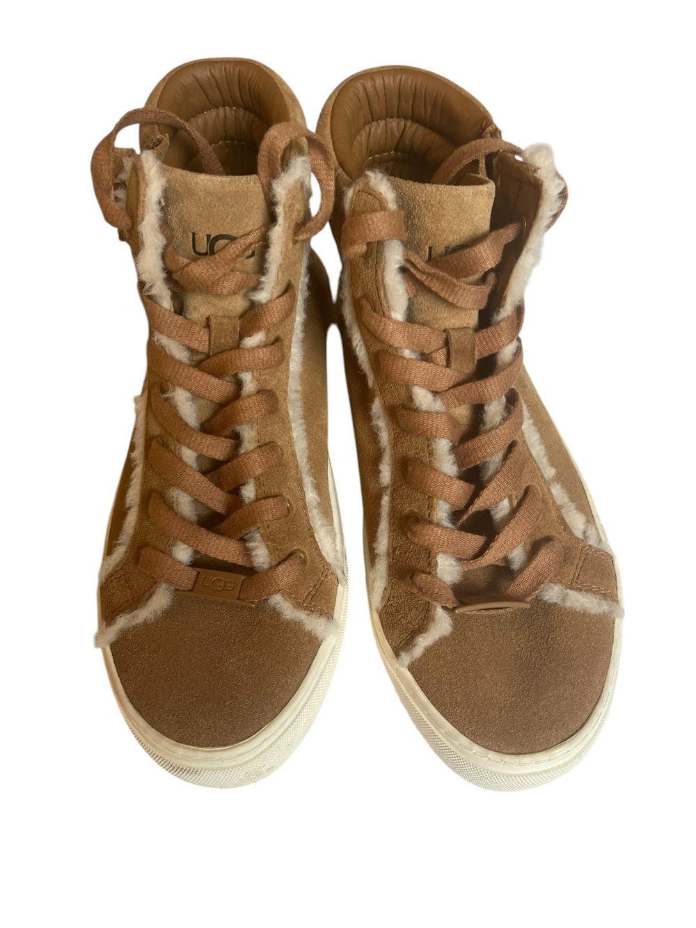 UGG Shearling High Top Sneakers Chestnut Suede Zip Lace Up Cozy Size 7 - Picture 5 of 8